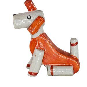 Vintage Japan Cubist Art Deco Moderne Dog Miniature Figurine Sitting Orange MCM